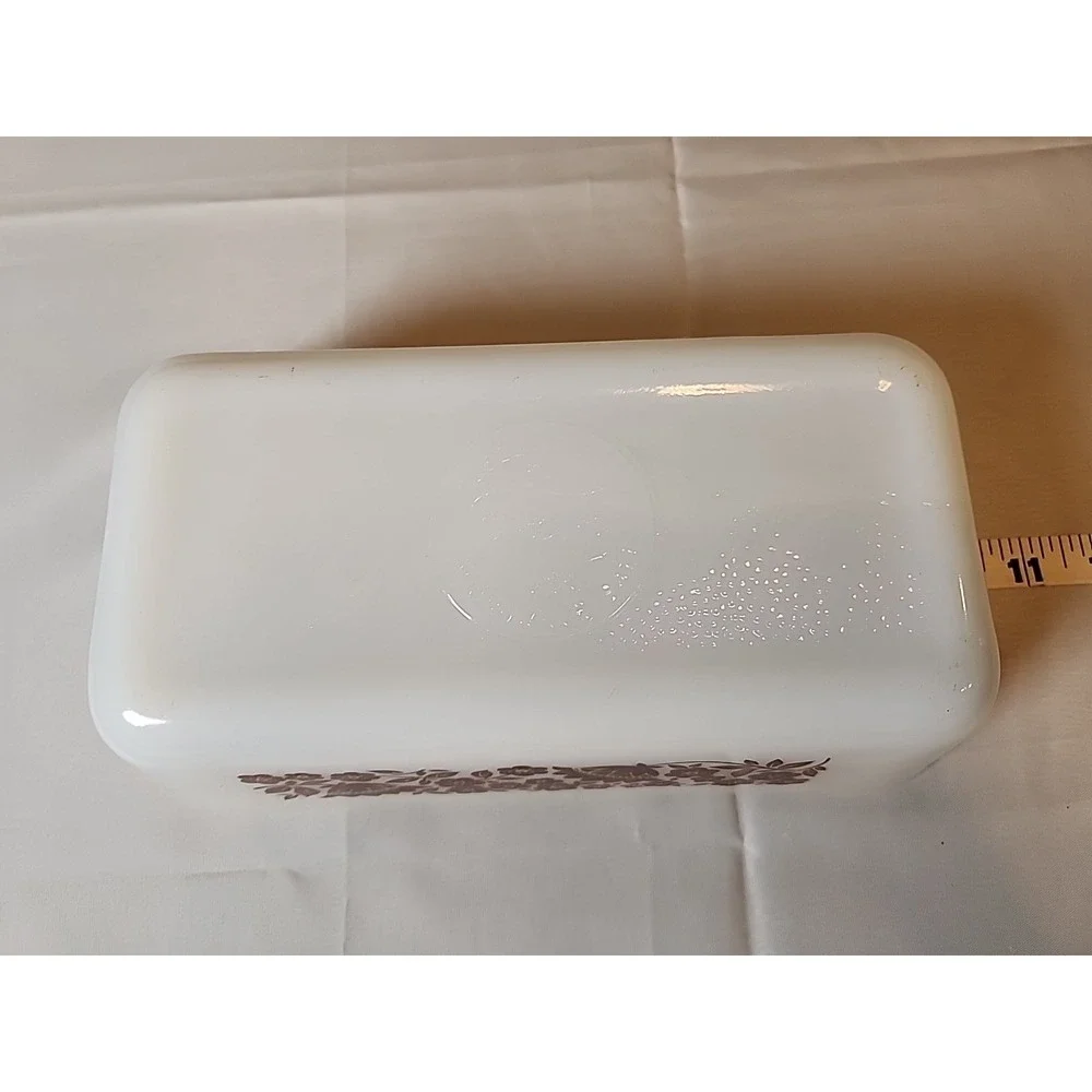 Vintage 3Pc Brown Floral Milk Glass Set Glasbake Bakerware Casserole, Loaf, Bake